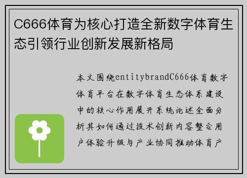 C666体育为核心打造全新数字体育生态引领行业创新发展新格局