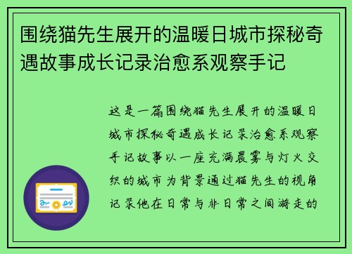 围绕猫先生展开的温暖日城市探秘奇遇故事成长记录治愈系观察手记